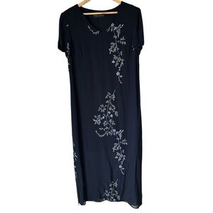 Donna Ricco Elegant Navy Blue Floral Maxi Floor Length Dress, 14